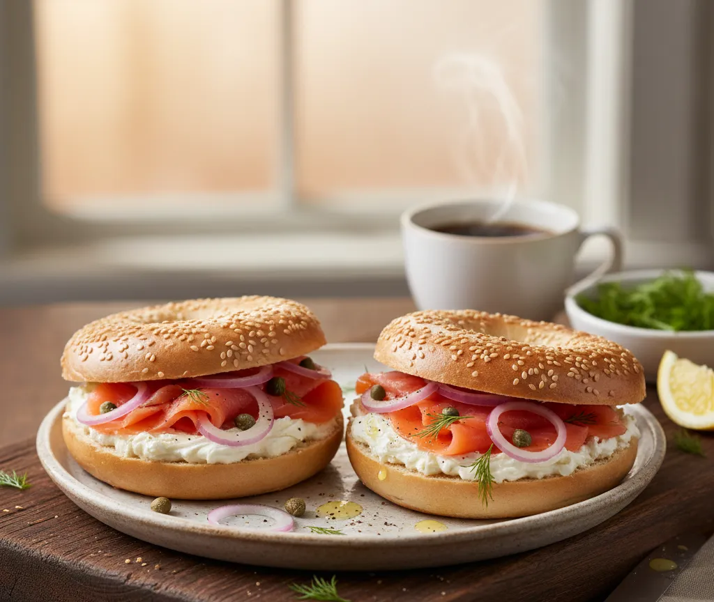 Bagels with Cream Cheese and Smoked Salmon